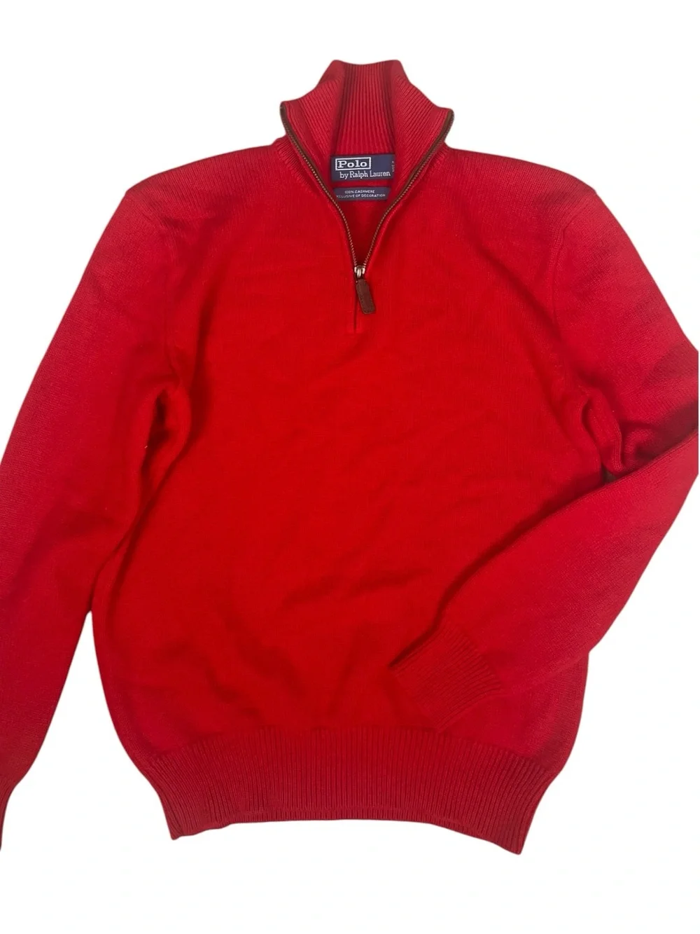 Polo Ralph Lauren 100% Cashmere 1/4 Zip Mock Neck Sweater Mens Medium Red Luxury